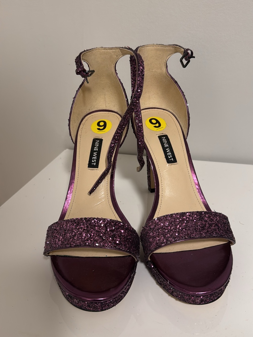 Nine West Purple Glitter Ankle Strap Heels